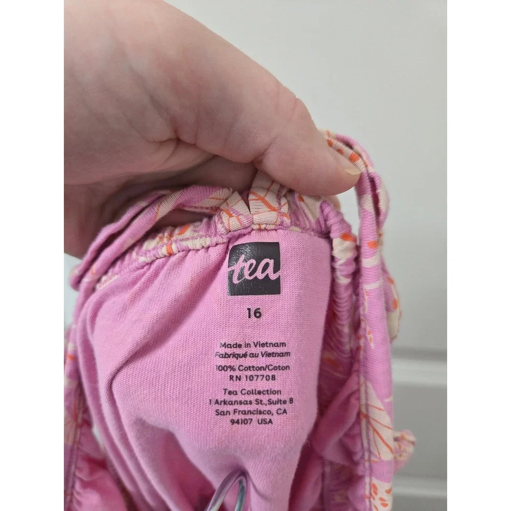 Tea Collection Girls Pink Orchid Floral Cotton Jersey Romper Size 16
